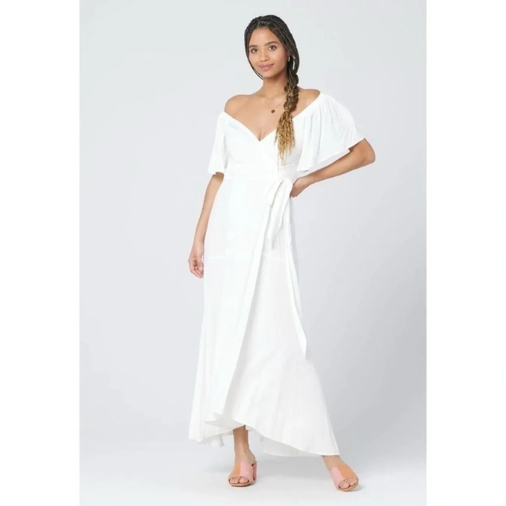 L*SPACE Panama Maxi Long Wrap Dress in White, Small - Picture 3 of 12